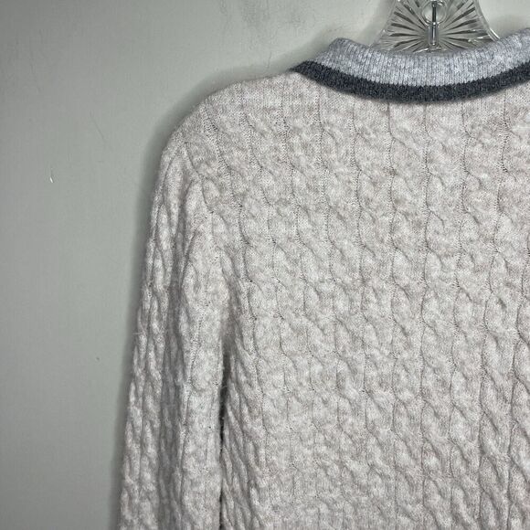 CENTRAL PARK WEST Sweater Women Medium Bobbie Polo Pullover Gray Cable Knit - Picture 11 of 16